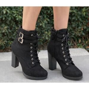 NWOT Wild Diva Heeled Boots Black Grunge Combat Womens 10